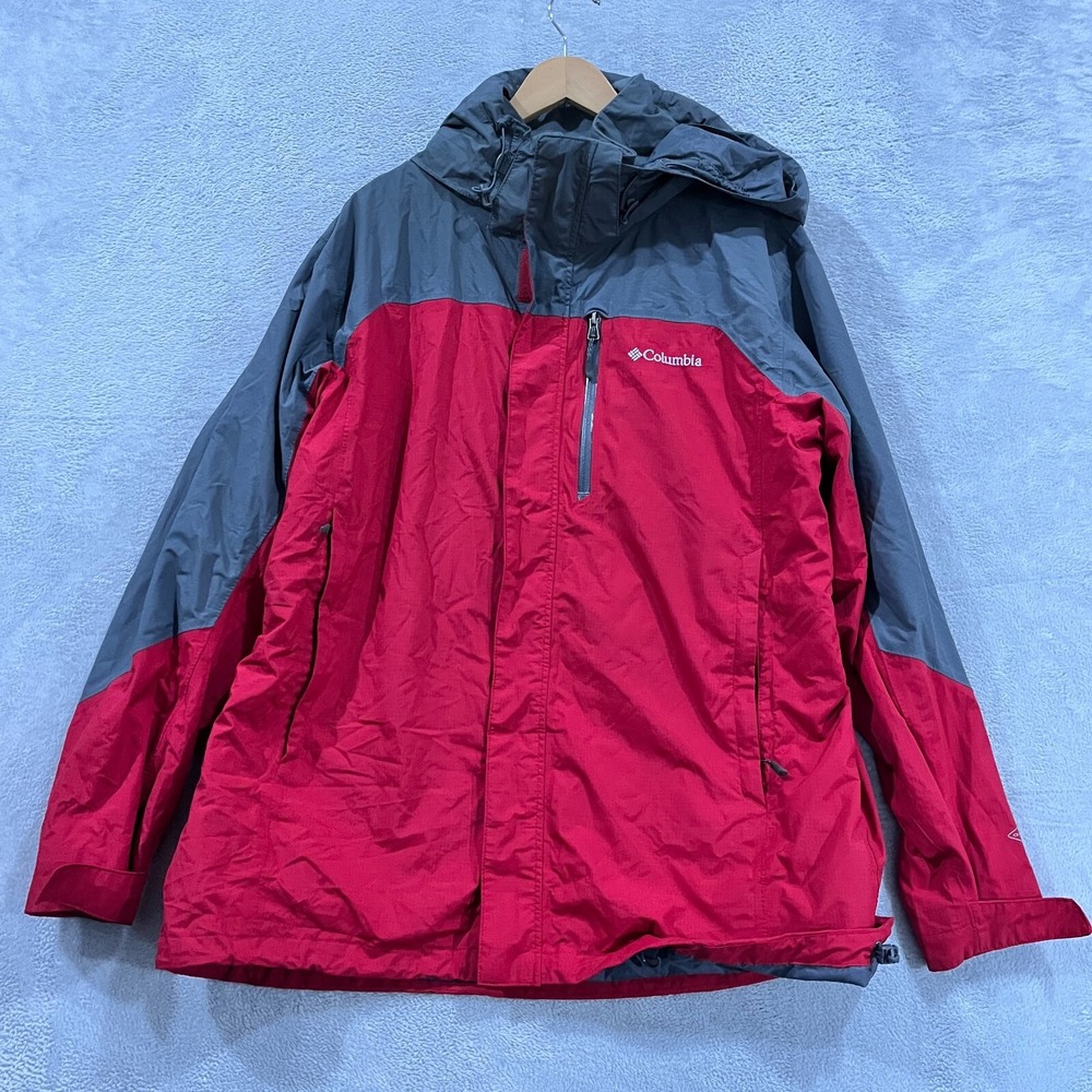 Columbia Interchange Omni-Tech Jacket Mens XL Red‎ Waterproof Ski Hood Full Zip